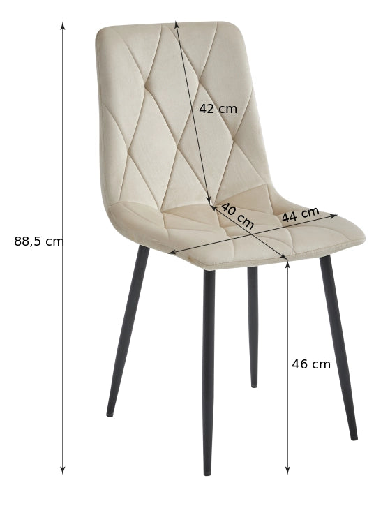 Set di 3 sedie da pranzo Valora Tyra in velluto nero con gambe in metallo