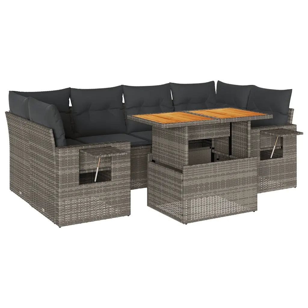 Set Divani da Giardino 7 pz con Cuscini Grigio in Polyrattan 3327119