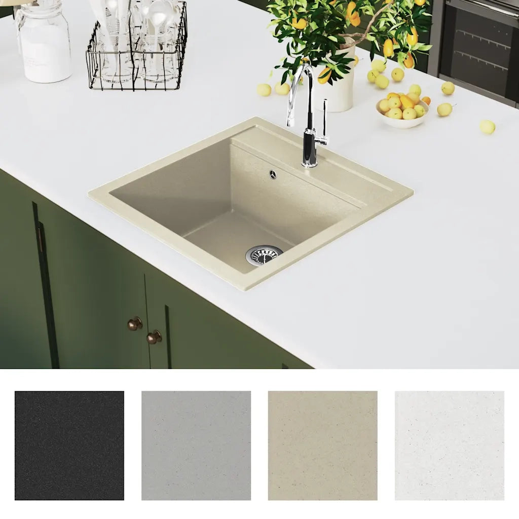 Lavello da Cucina in Granito Vasca Singola Beige CFW8349295