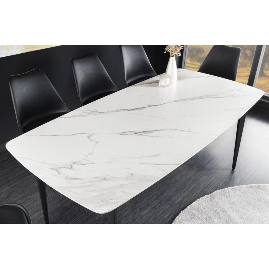 Tavolo da pranzo HEXA 160 cm – Piano in ceramica effetto marmo bianco e struttura in metallo nero