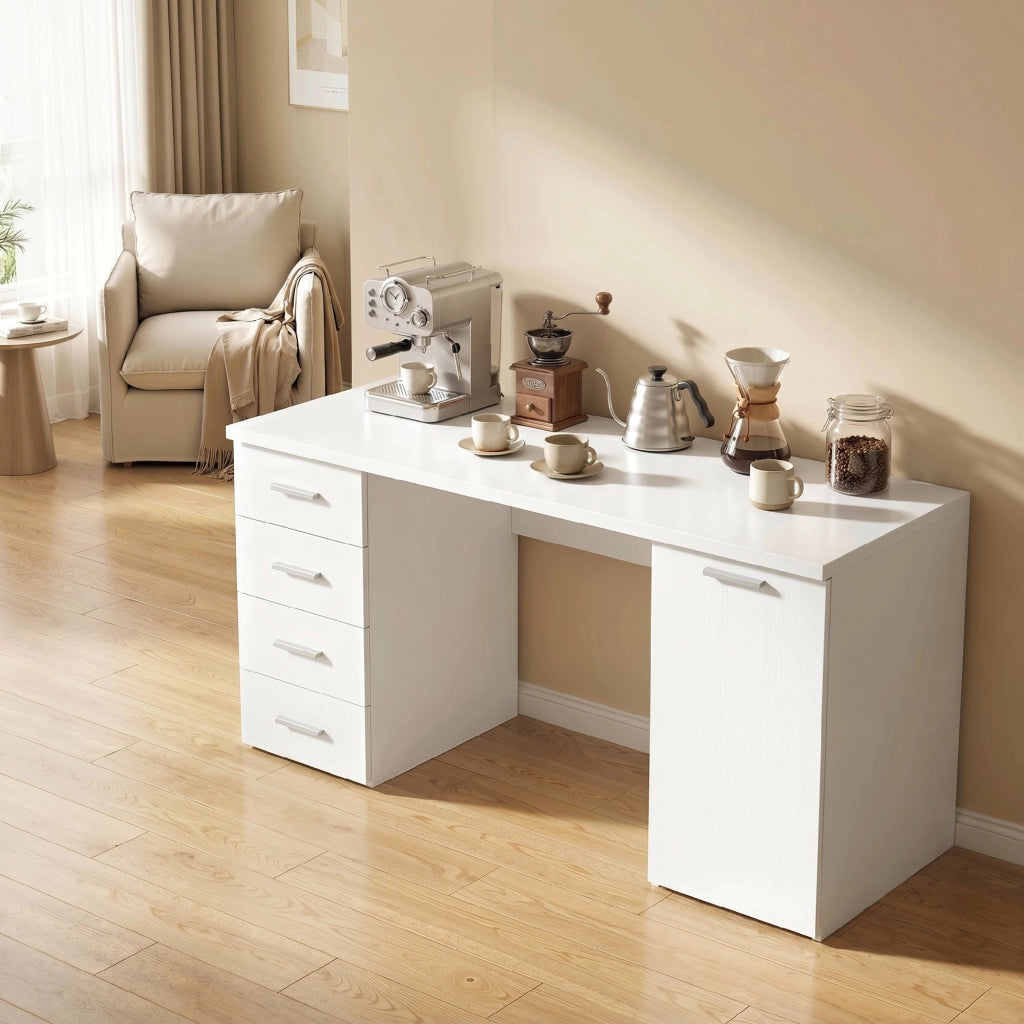Scrivania con cassetti e armadio ¨C zephmum ¨C Bianco 140x