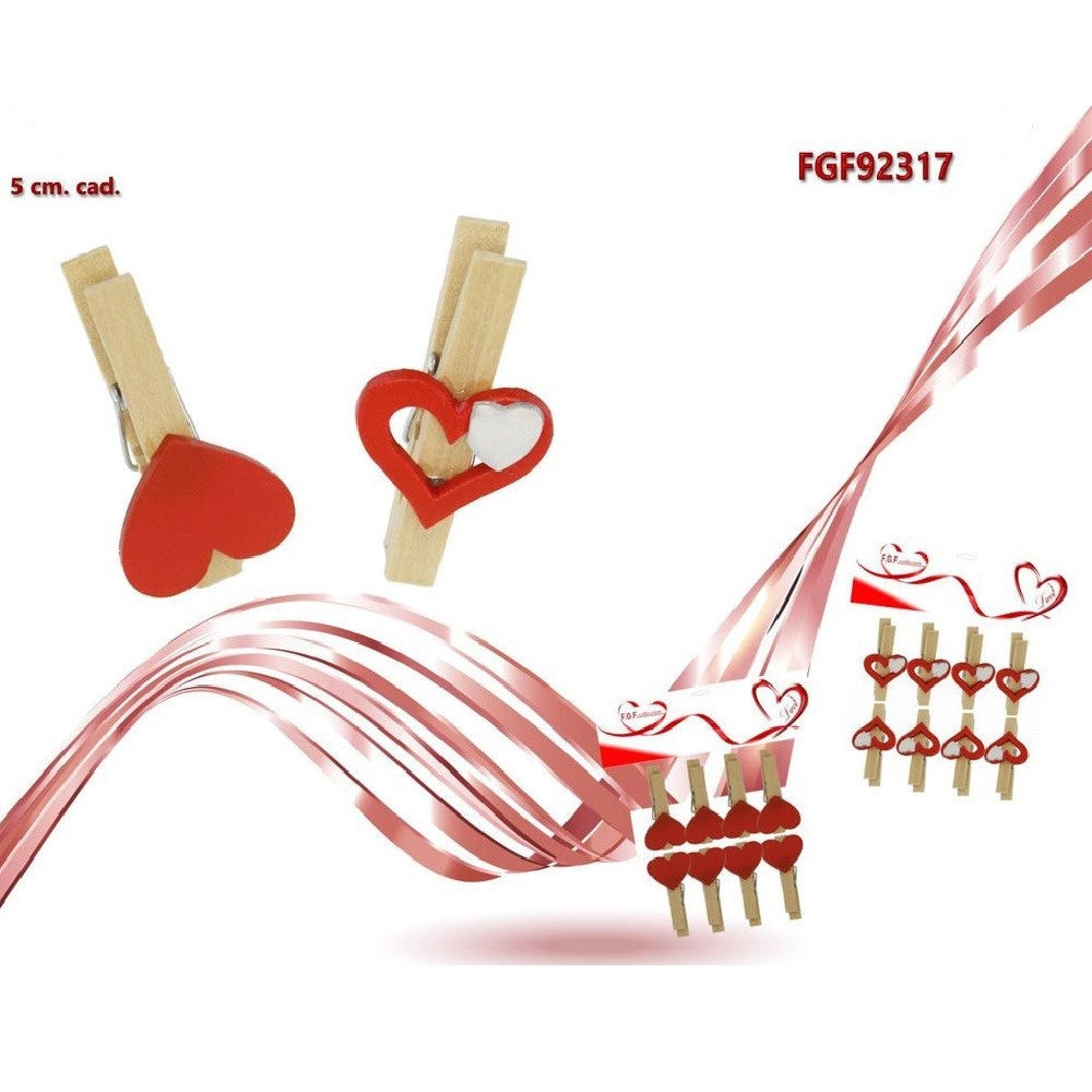 Trade Shop - Set 16 Pz Mollettine Di Legno Con Cuore Rosso San Valentino Vari Modelli 92317 -