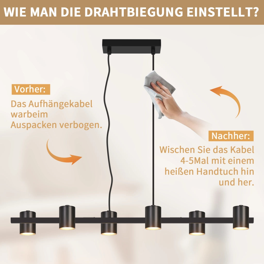 ZMH Lampada a Sospensione Nera 6 Luci Metallo 150cm GU10 Industriale per Sala da Pranzo Soggiorno Cucina Senza Lampadine