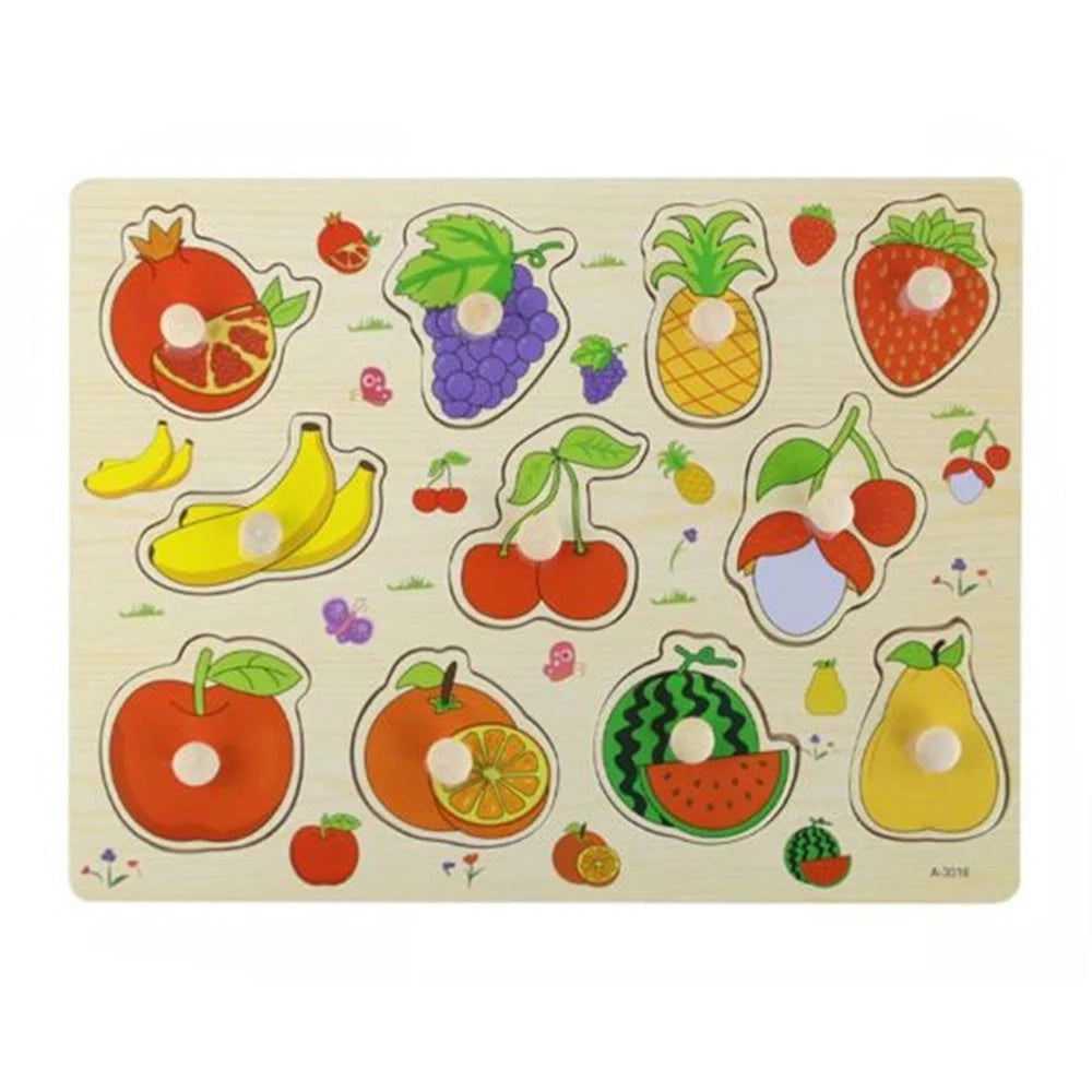 Trade Shop - Puzzle A Incastro Tema Frutta Gioco Educativo In Legno Per Bambini Con Pomelli 52289 -