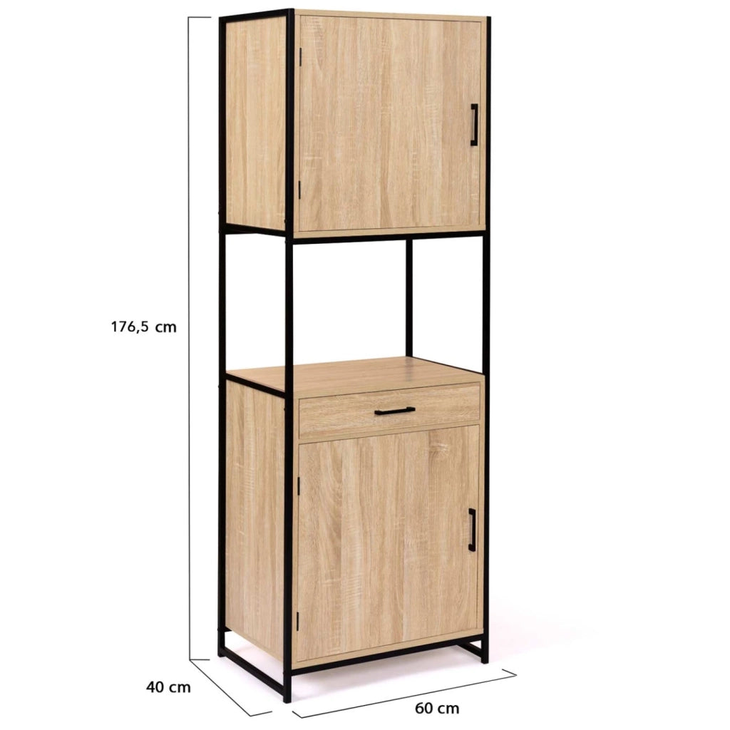 IDMarket - Credenza da cucina 60 CM DETROIT mobile di design industriale a 2 ante + cassetto