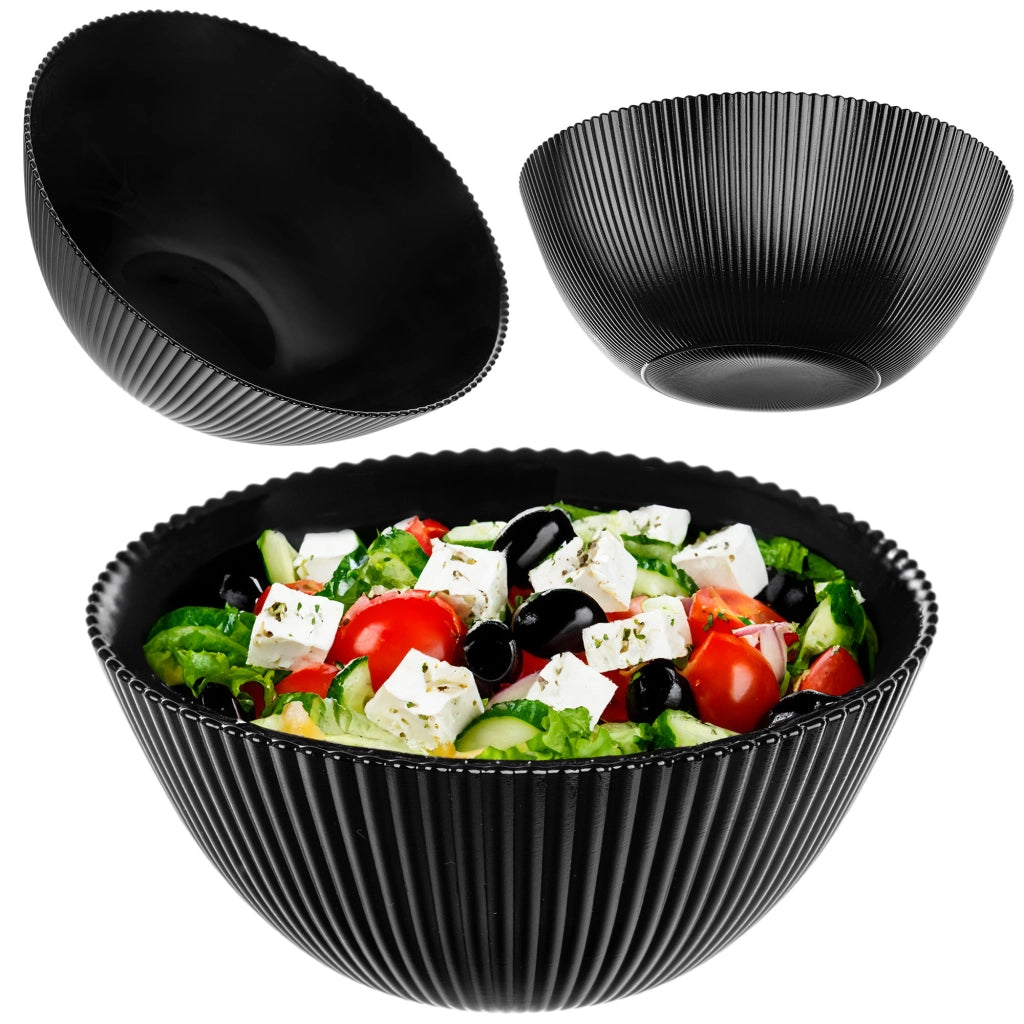 Ciotola da insalata KADAX 20 cm in vetro per zuppe, snack, antipasti, nera, scanalata