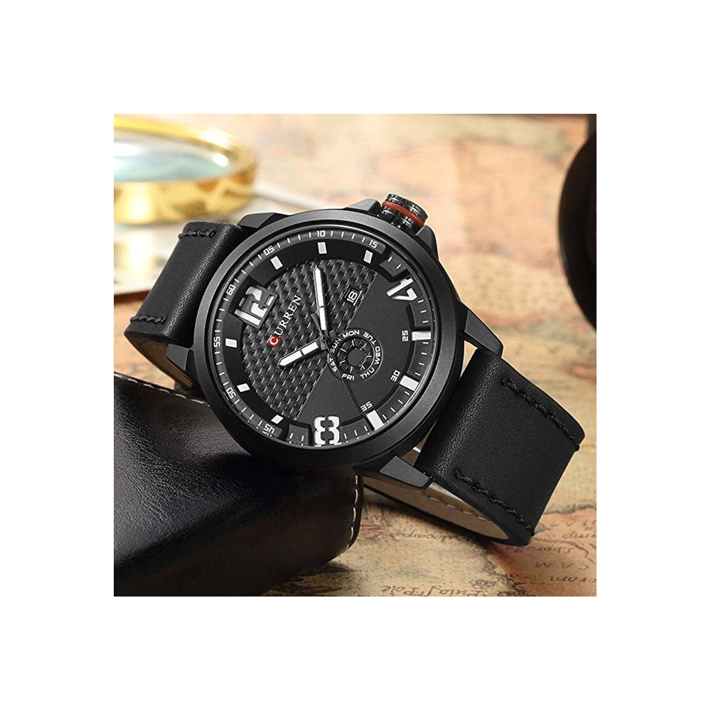 Trade Shop - Orologio Da Uomo Marca Di Qualita' In Vera Pelle Band Curren Al Quarzo Black8253 -