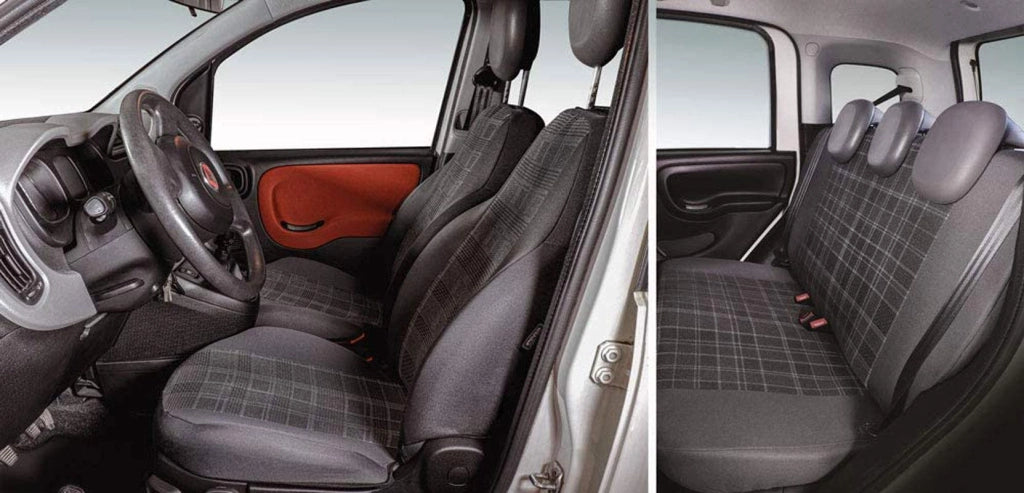 Serie Completa Coprisedili Personalizzati Fiat Panda 12> 5 Posti Post. Intero Tess. Misto Cotone Scozzese Grigio/piombo