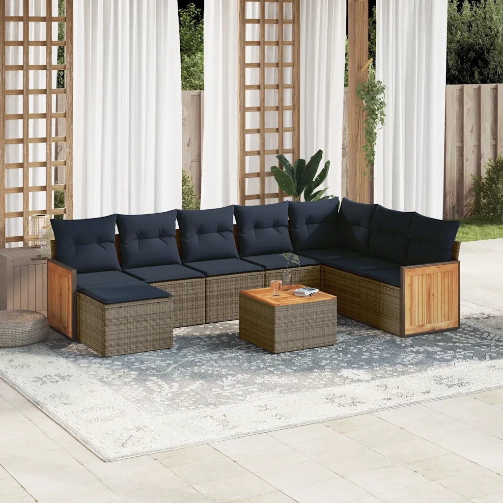 Set Divani da Giardino 9 pz con Cuscini Grigio in Polyrattan 3227937
