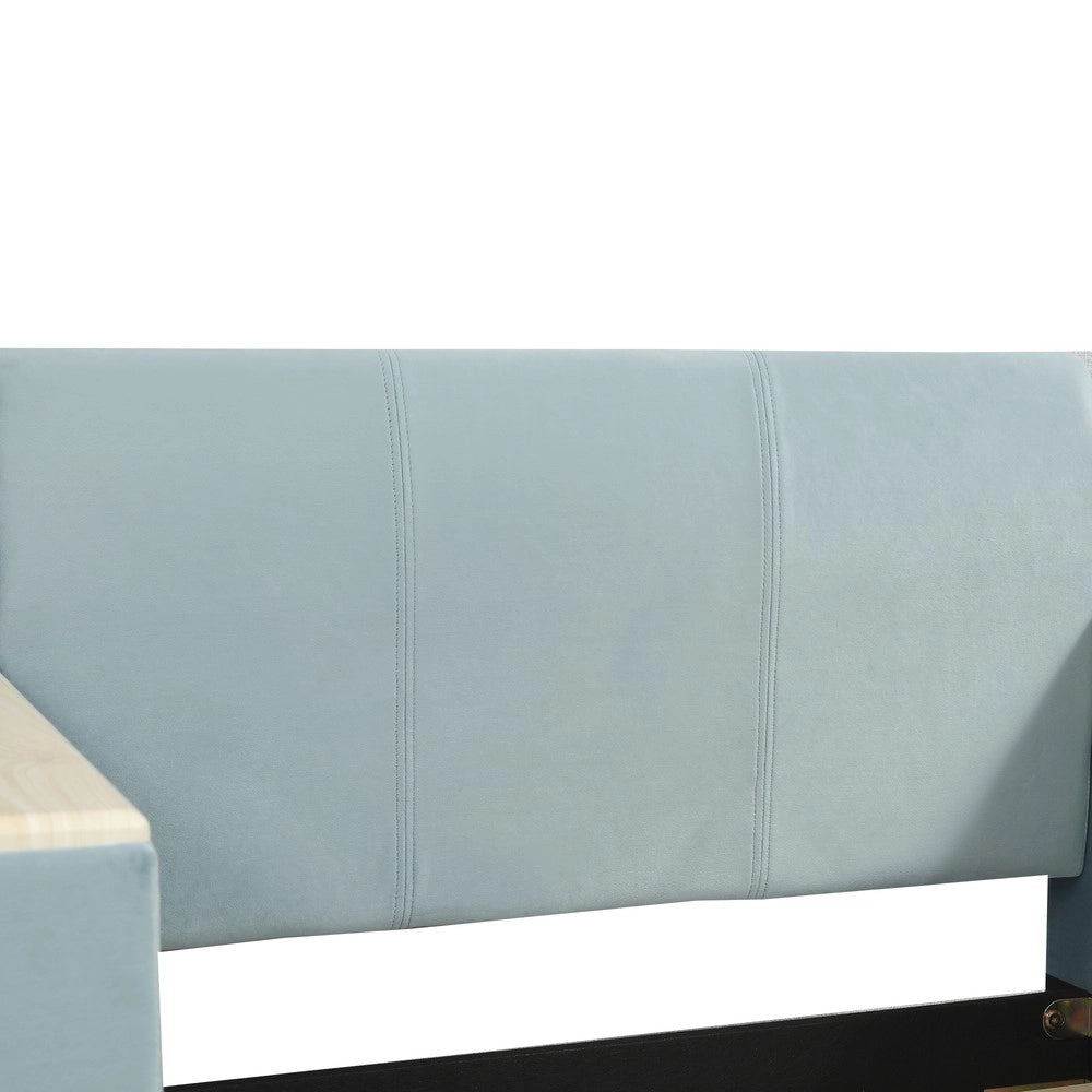 Letto imbottito singolo per bambini con scrivania e sgabello ¨C Minimal ¨C velluto blu 90x200cm
