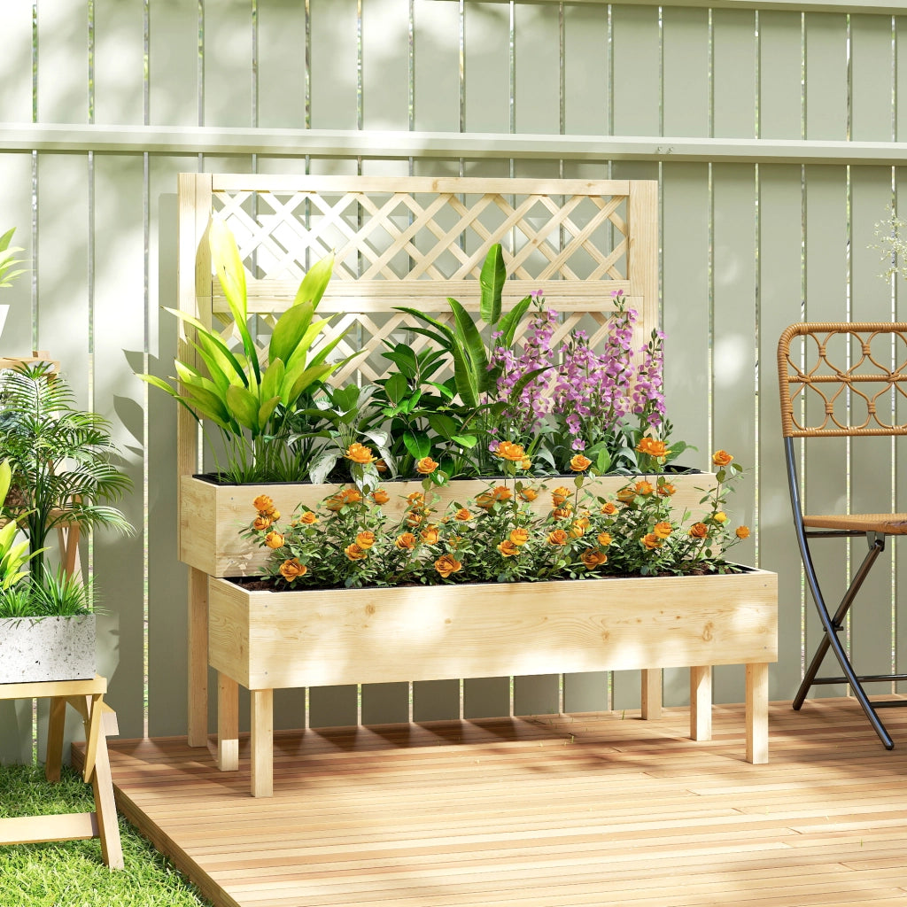 Fioriera Giardino 2 Livelli con Griglia e Tessuto Non Tessuto ¨C Minimal ¨C 108x62x120 cm effetto legno
