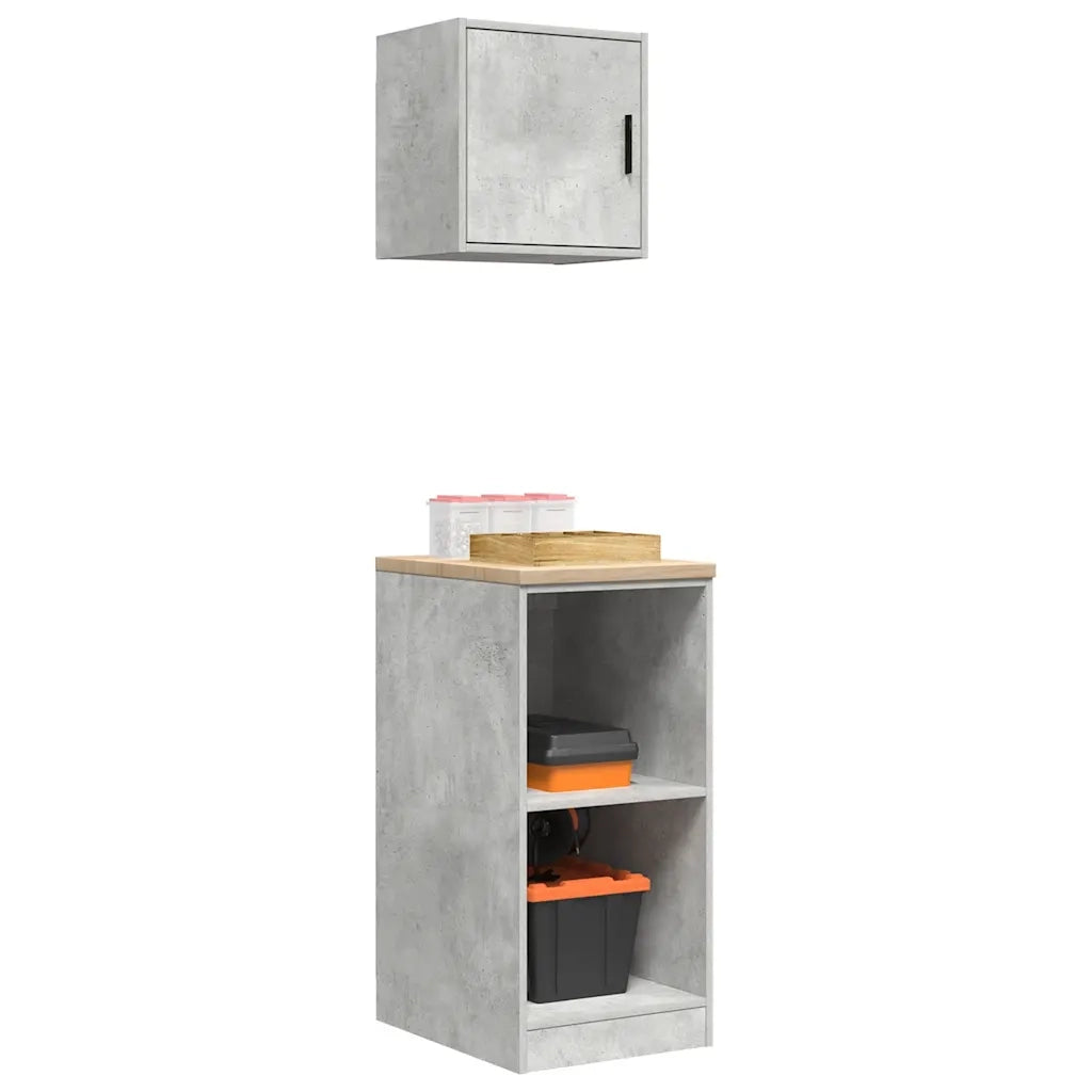 Armadi da Garage 2 pz Grigio Cemento in Legno Multistrato