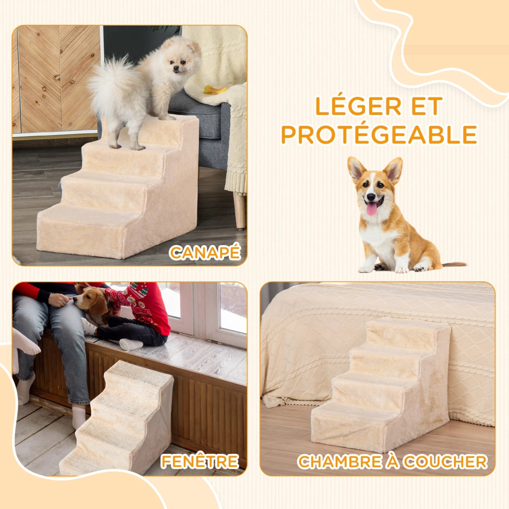 Scala per cani e gatti 4 gradini antiscivolo con copertura lavabile ¨C zephmum ¨C beige 60x35x44 cm