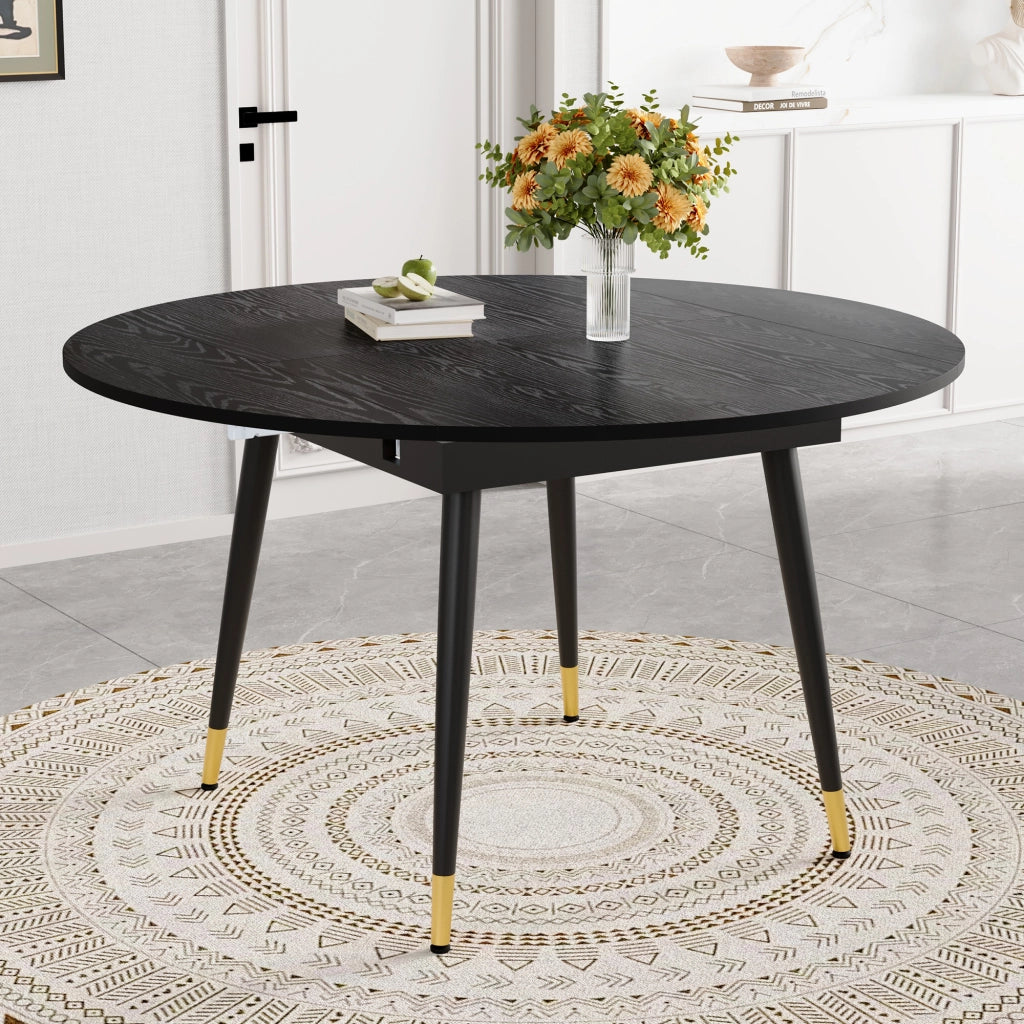 Tavolo allungabile per 6-8 persone da rotondo a ovale con guide per cucina e sala da pranzo 135×85×77 cm nero