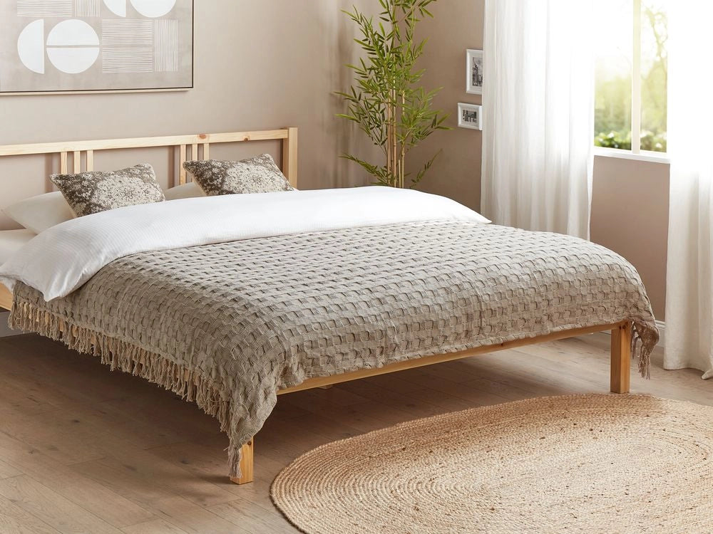 Copriletto in tessuto di cotone tortora 150 x 200 cm con frange Coperta decorativa Biancheria da letto design classico Camera da letto