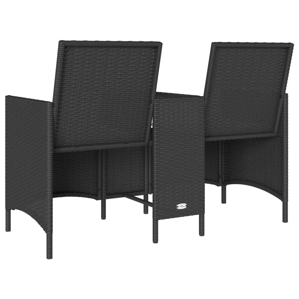 vidaXL Divano da Giardino a 2 Posti Tavolo Cuscini Nero in Polyrattan