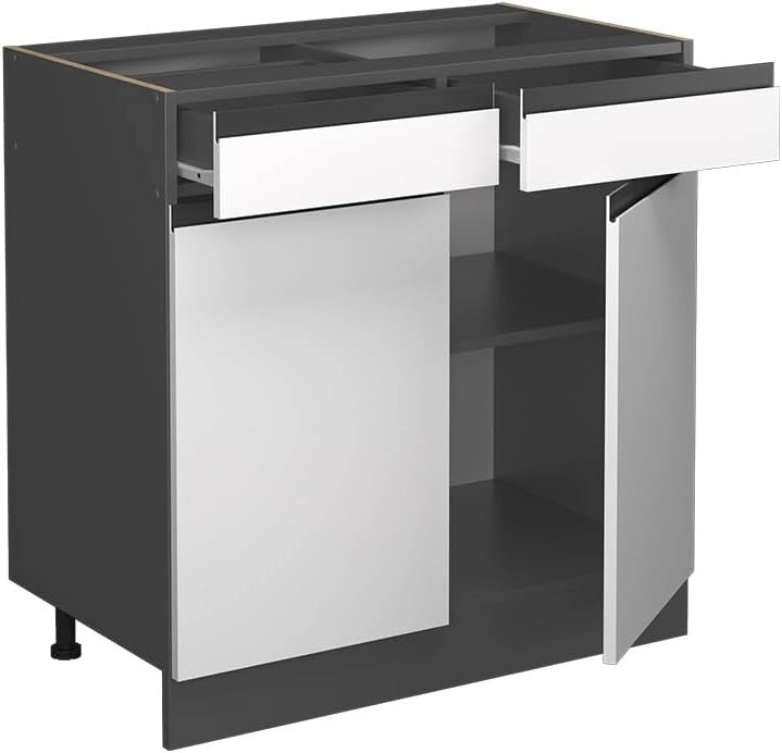Mobiletto base per cucina R-Line, Bianco, 80 cm Forma a J, senza piano di lavoro, per la libera combinazione all'interno di sistemi cucina modulari