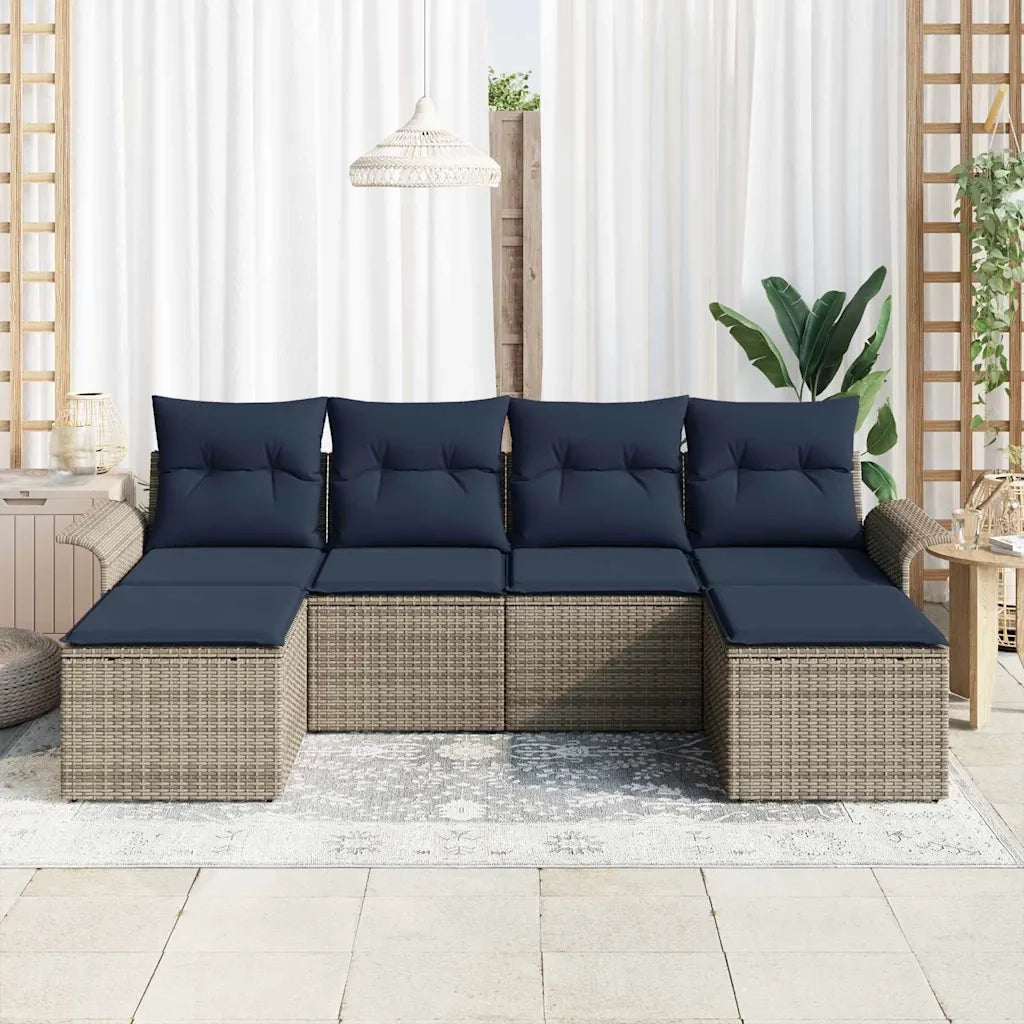 Set Divano da Giardino con cuscino 6 pz | Set Salotto da Giardino Grigio polyrattan