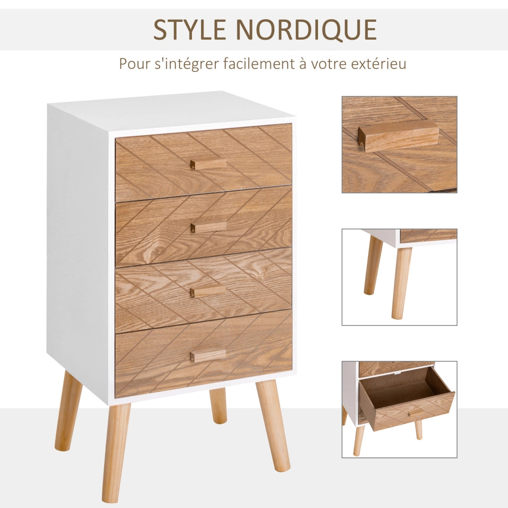 Comodino con 4 Cassetti ¨C Zephmum ¨C Legno Bianco 40x30x75 cm