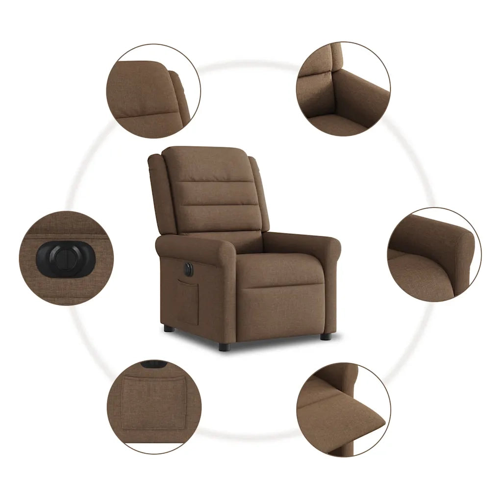 Poltrona | Sedia Relax Elettrica Reclinabile Marrone in Tessuto