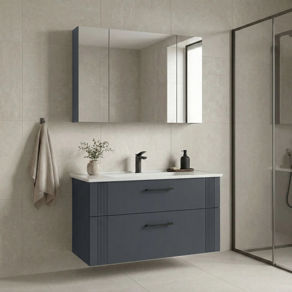 Set mobile lavabo con specchio (2 pezzi) "Bari 100 v2" - 100 x 45 x 55 cm - Antracite opaco