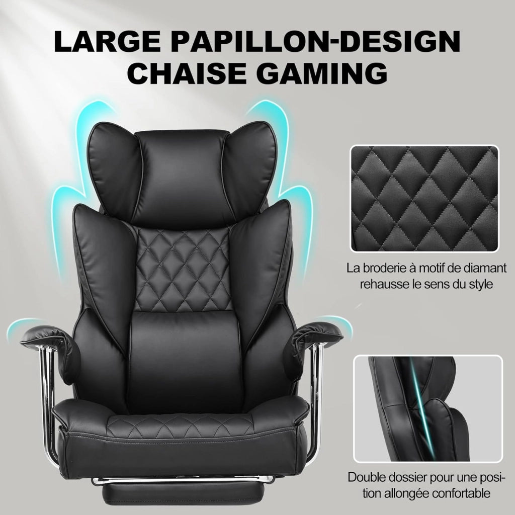 Sedia da gioco, ergonomica da ufficio con supporto lombare a molle insacchettate, seduta ampia con braccioli morbidi e poggiapiedi, regolabile in altezza, nero scuro