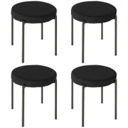 Set 4 Sgabelli Bassi e Rotondi in Metallo e Tessuto Effetto Velluto, 41.5x41.5x46 cm, Nero
