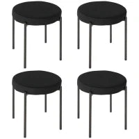 Set 4 Sgabelli Bassi e Rotondi in Metallo e Tessuto Effetto Velluto, 41.5x41.5x46 cm, Nero