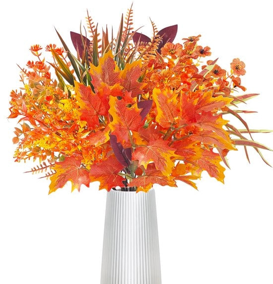 Bundel di Fiori Artificiali di Autunno con Eucalipto, Foglie di Quercia e Rametti di Autunno per Decorazione di Tavola, Balcone e Casa.