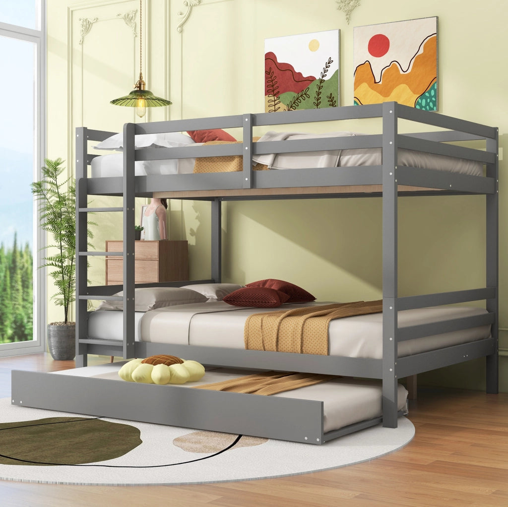 Letto a castello 140x200 cm con letto estraibile; scala; pino e MDF; grigio