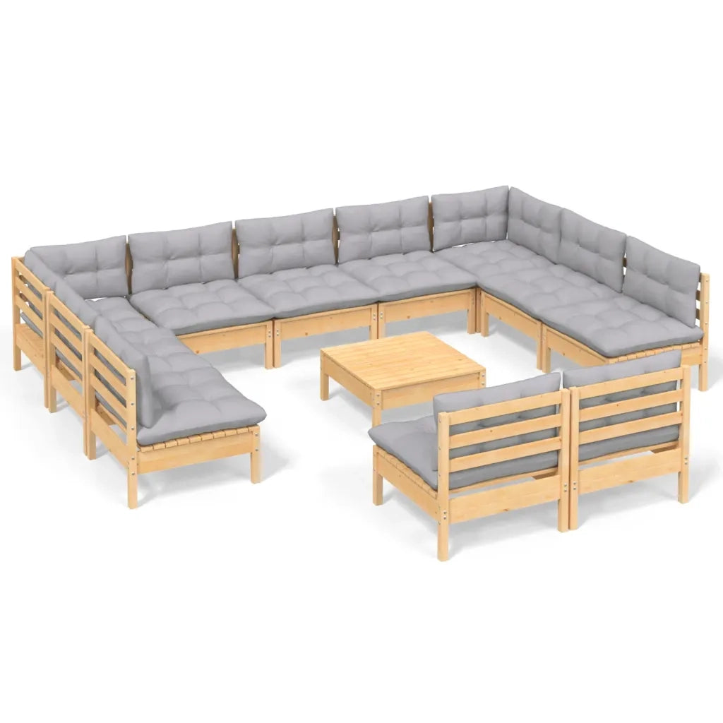 Set Divani da Giardino 12 pz con Cuscini Grigi Massello di Pino cod mxl 42623