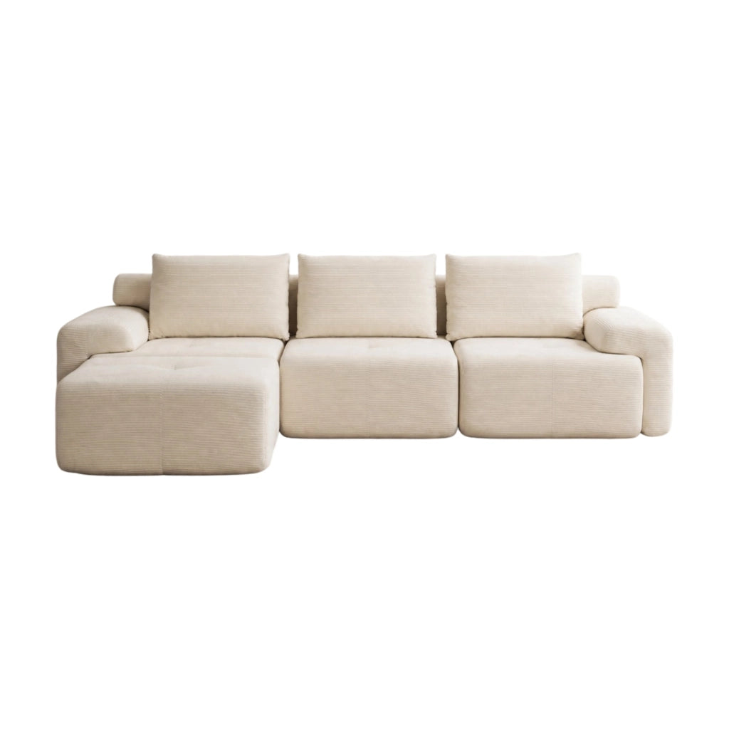 Divano angolare modulare - con chaise longue e pouf spostabile - in tessuto - bianco
