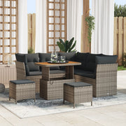 Set di Divani da Giardino 8 Pezzi con Cuscini Grigio in Rattan Polietilene e Acacia
