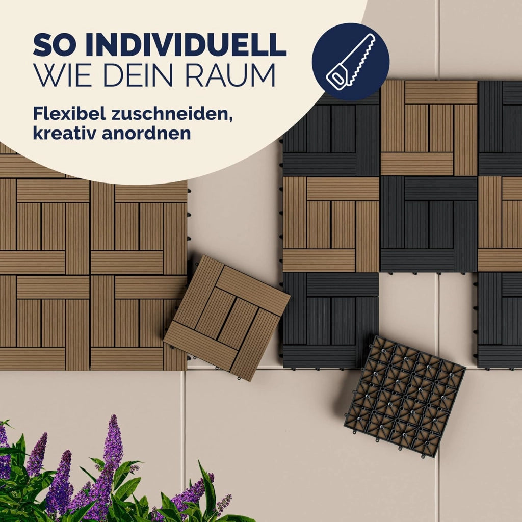 Deuba Piastrelle da Giardino in WPC 5m² Mattonelle 30x30cm Sauna Terrazza Esterno Terracotta 55 pz