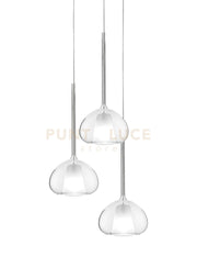 BEBA LAMPADARIO A SOSPENSIONE 3 LUCI LINEARE VETRI GRANDI TRASPARENTI ATTACCO G9 VETRI D.20CM