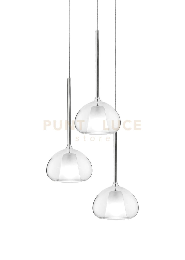 BEBA LAMPADARIO A SOSPENSIONE 3 LUCI LINEARE VETRI GRANDI TRASPARENTI ATTACCO G9 VETRI D.20CM