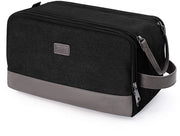 Toilette per uomini, borsa da viaggio, confezione con tela e pelle PU, set di strumenti da barba impermeabile per accessori da viaggio (nero, lucido)