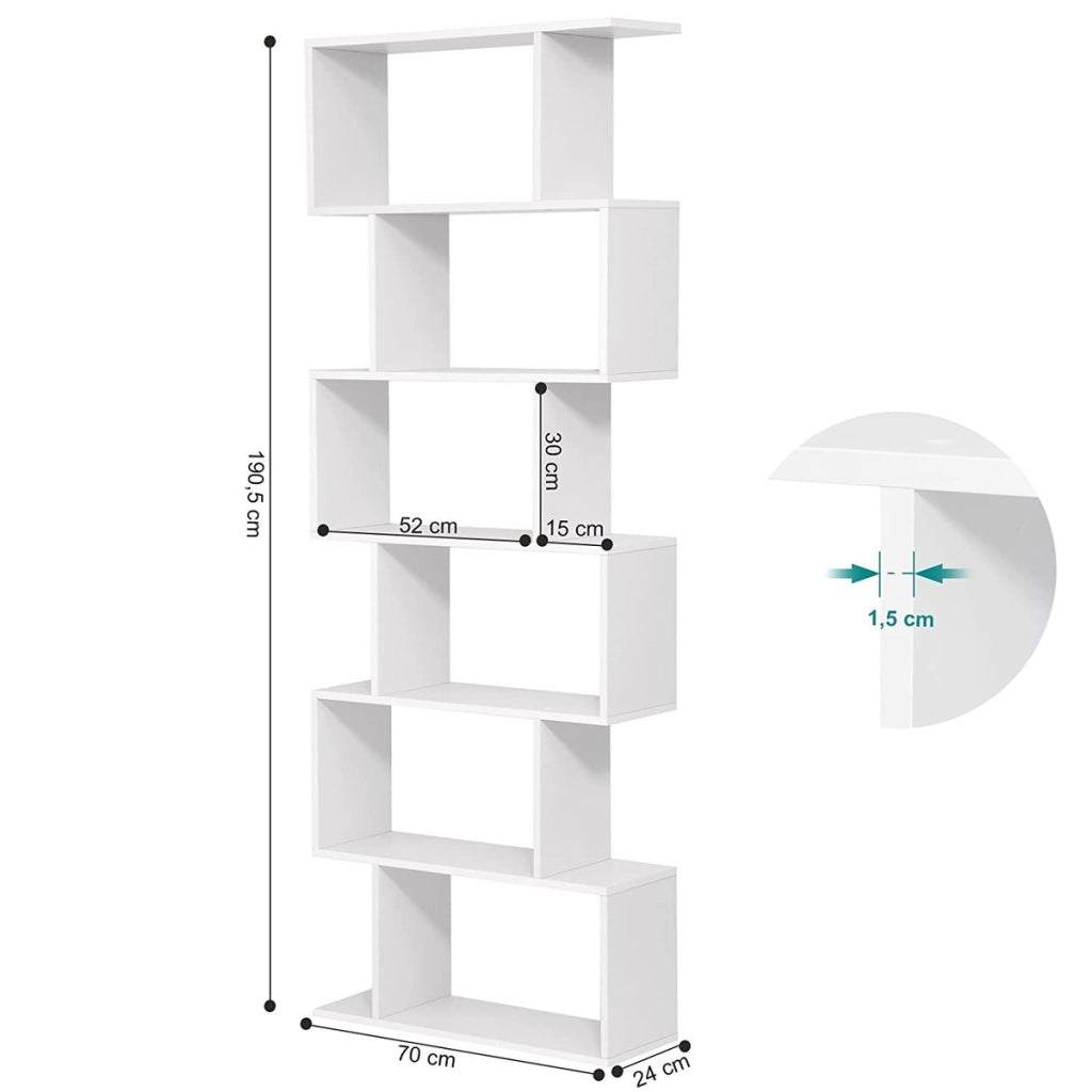 Libreria a zig-zag moderna bianca a 6 ripiani