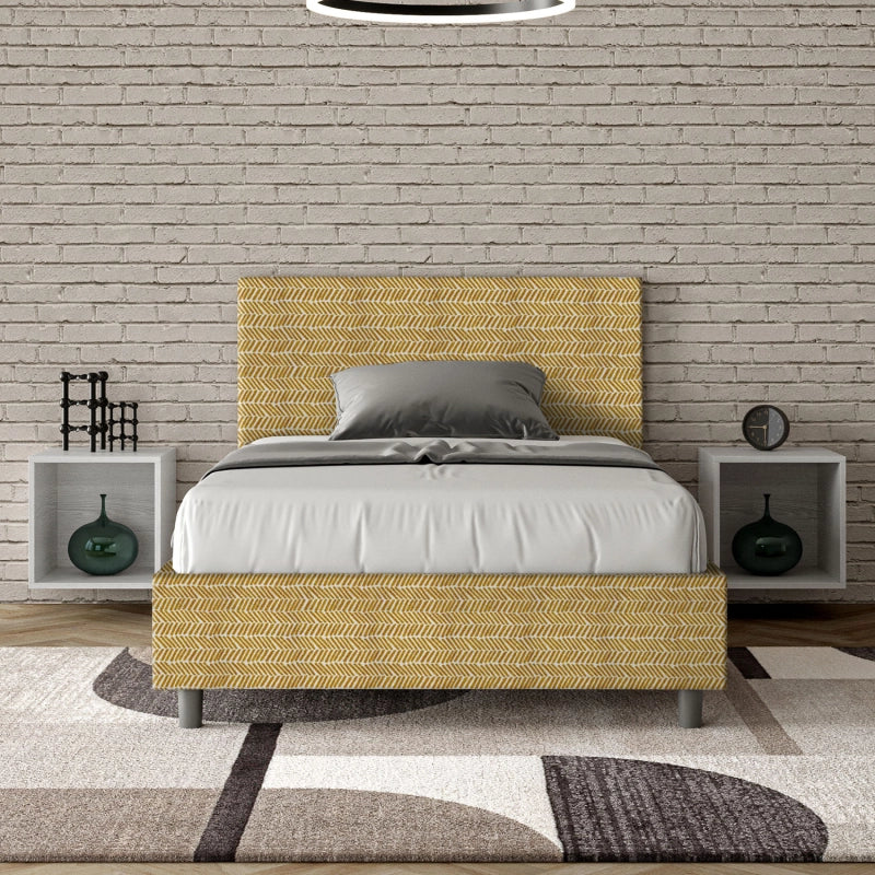 Letto imbottito 1 piazza e mezza 120x200 cm tessuto Aragona Adele - Contenitore,Giallo