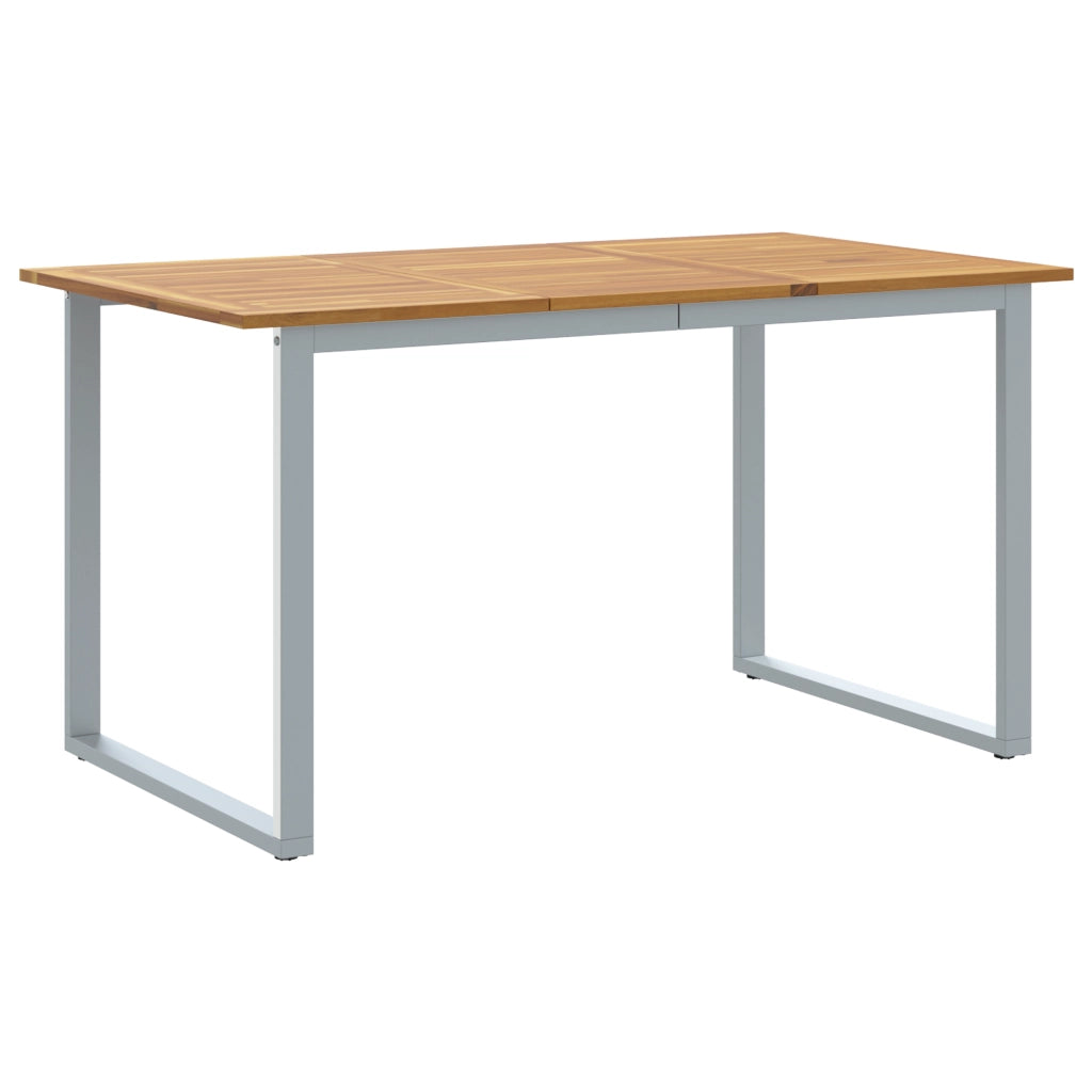 Tavolo da Pranzo Esterno Grigio 140x80x75 cm Acciaio e Legno Massello di Acacia