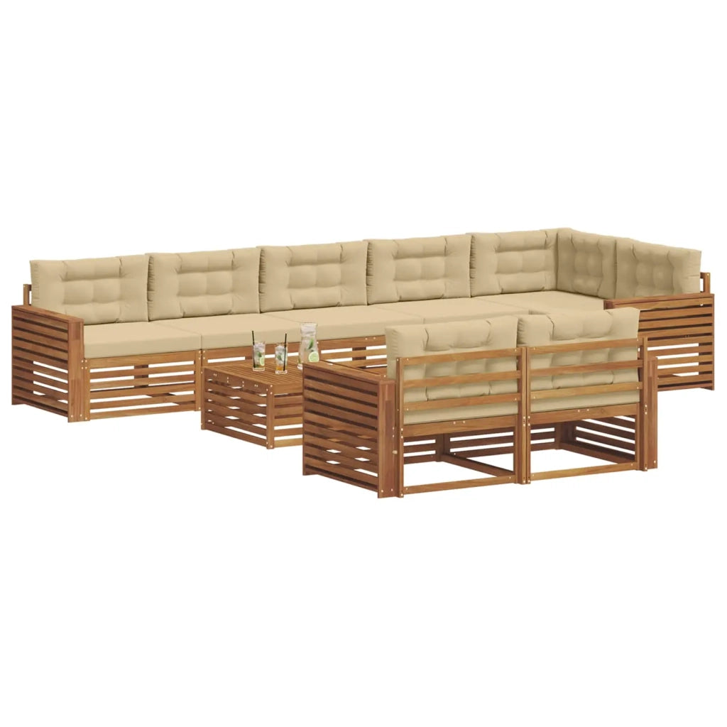 Set di divani da esterno con cuscino 9 pcs Naturale e Beige