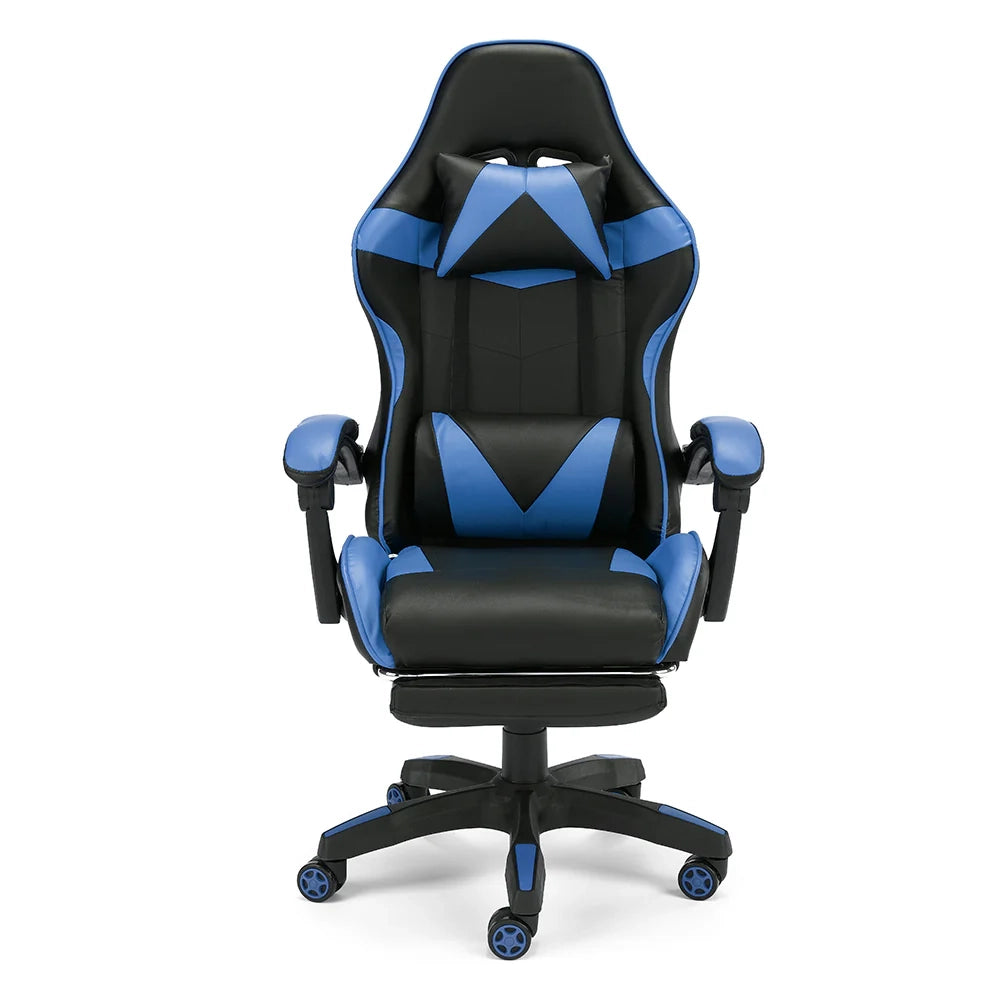 Sedia da Gaming Lagos, Sedia da Gioco e Computer con Schienale Alto e regolabile, Base girevole con Rotelle piroettanti silenziose, Poggiapiedi estraibile, colore Blu