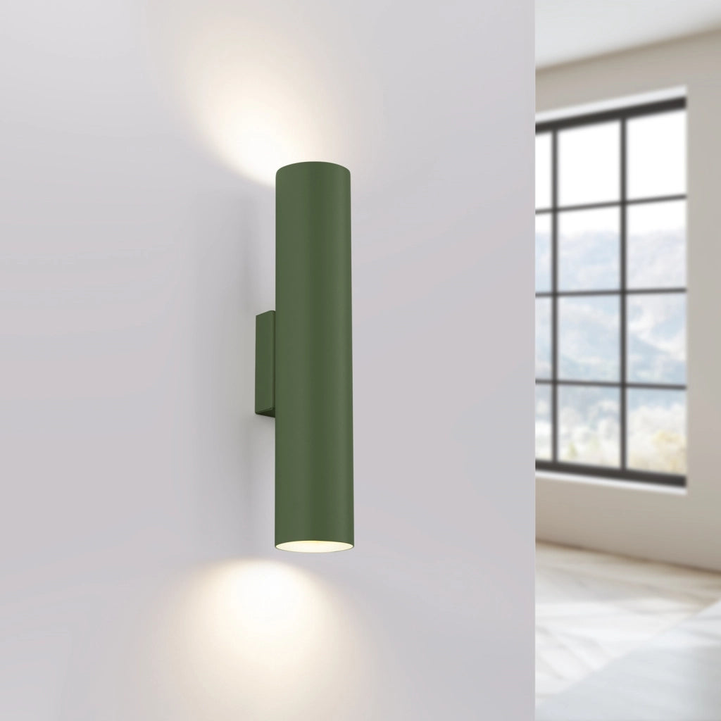 Applique moderna verde oliva tubo 30cm su/giù 2xGU10