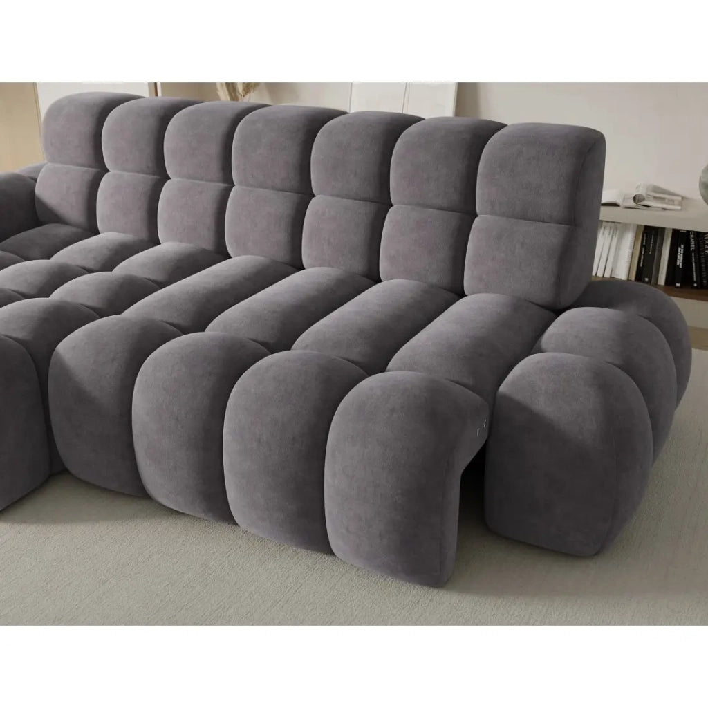 Divano angolare trasformabile BULLA 3 posti grigio - tessuto effetto alcantara con estensione della seduta elettrica