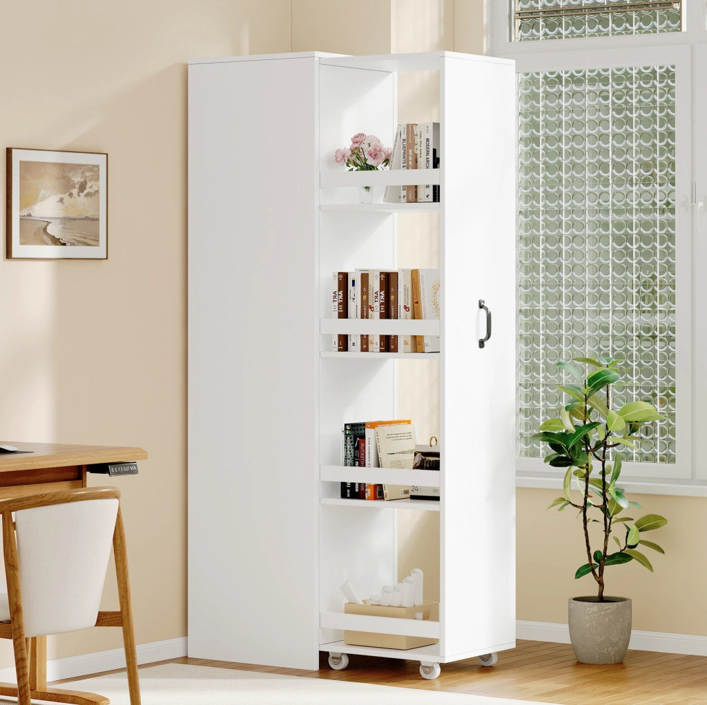 Libreria stretta con ruote e box protettivi; MDF; 40 × 30 × 160;5 cm; bianca