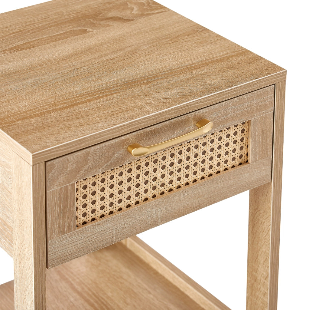 Comodino in rattan con cassetto in MDF naturale