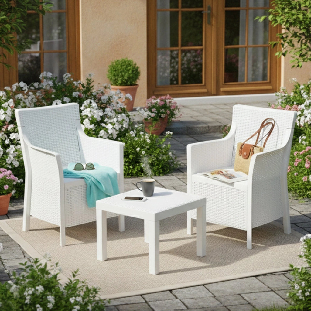 Salottino Outdoor Ben, set Salotto da Esterno 2 Posti Made in Italy, Bianco