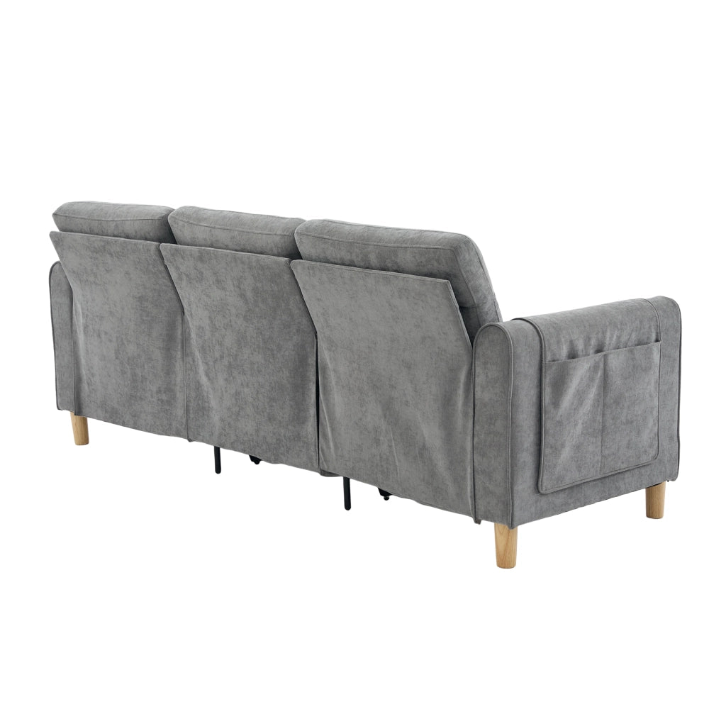Divano angolare 3 posti 201x77x86 cm con contenitore e tasche laterali in ciniglia grigio chiaro
