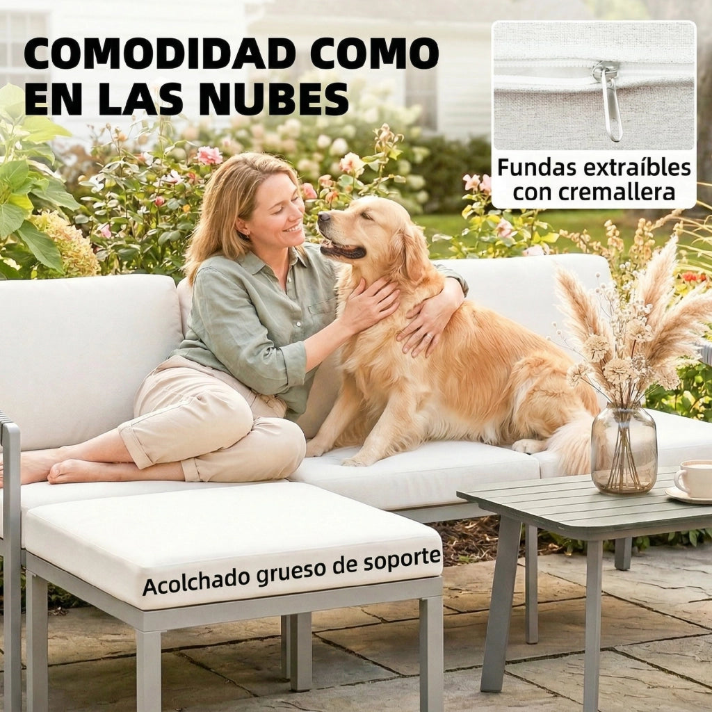Set Giardino 3 Pezzi con Divano 3 Posti, Poggiapiedi, Tavolino e Cuscini ¨C zephmum ¨C Marrone e Beige