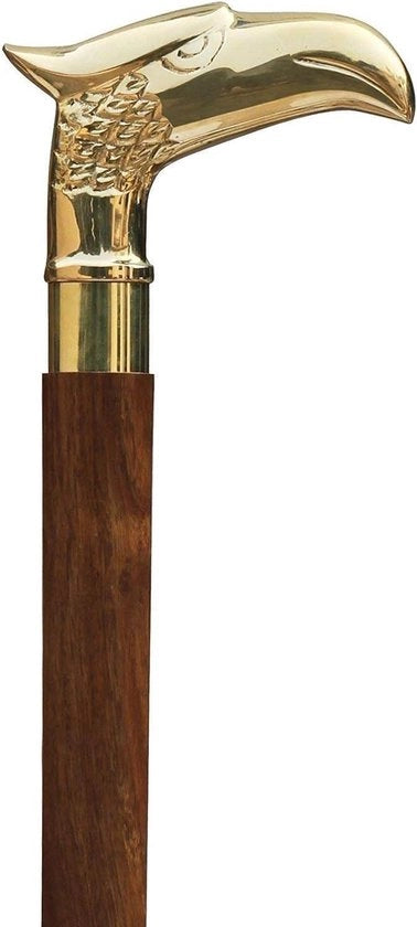 Staff da Passo Sostenibile Ripiegabile Testa di Aquila Manubrio in Ottone Manico in Legno 91 cm - Uomo Donna Anziano
